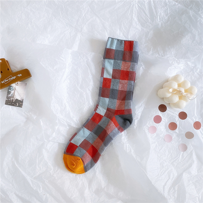 20 Years Stockings Literary Personality Tide Color Plaid Socks Cotton Socks Female Wind